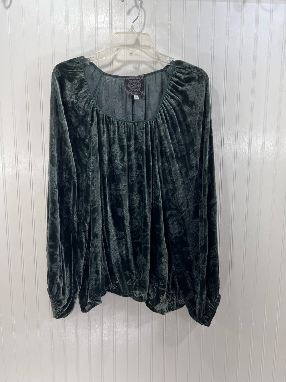 Johnny Was Jade Velvet Burnout Floral Peasant Top XL Forest Green Boho